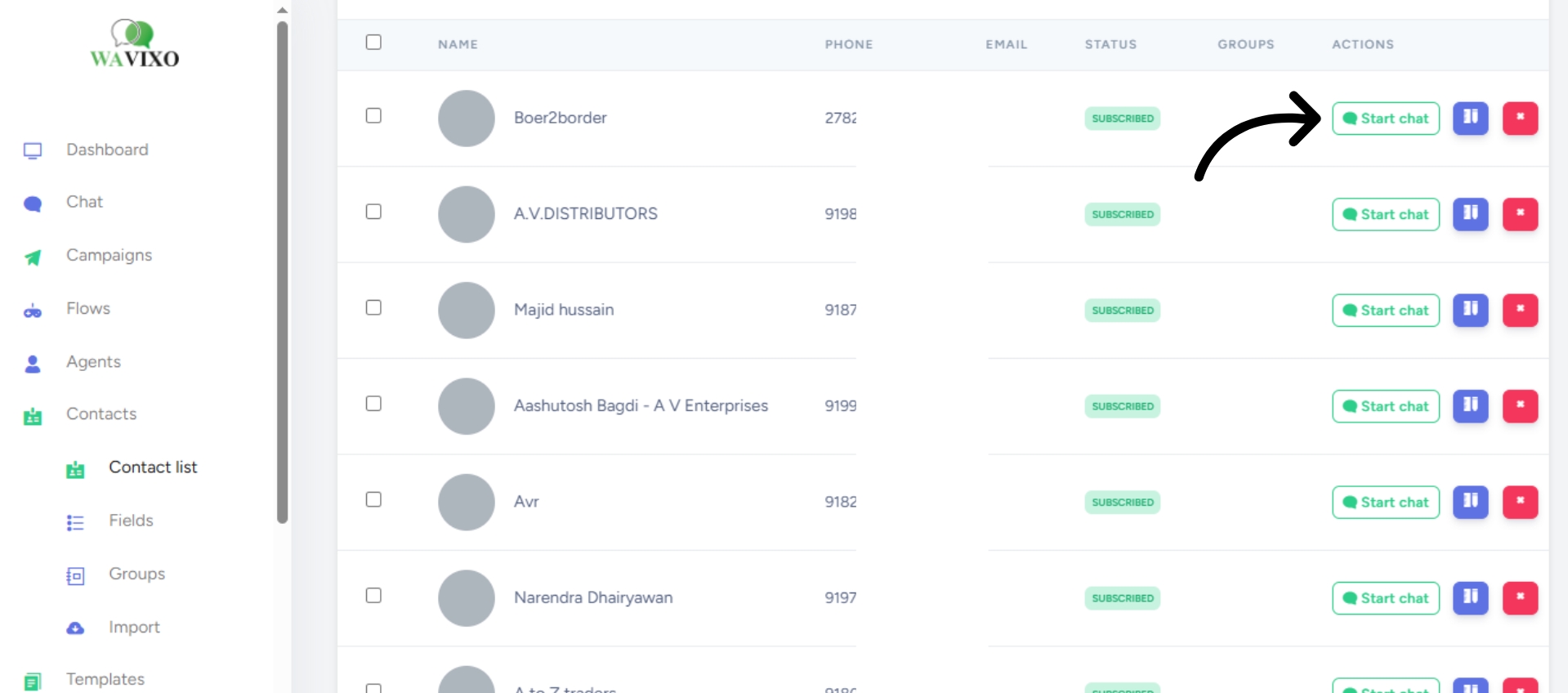Start chat from contact profile